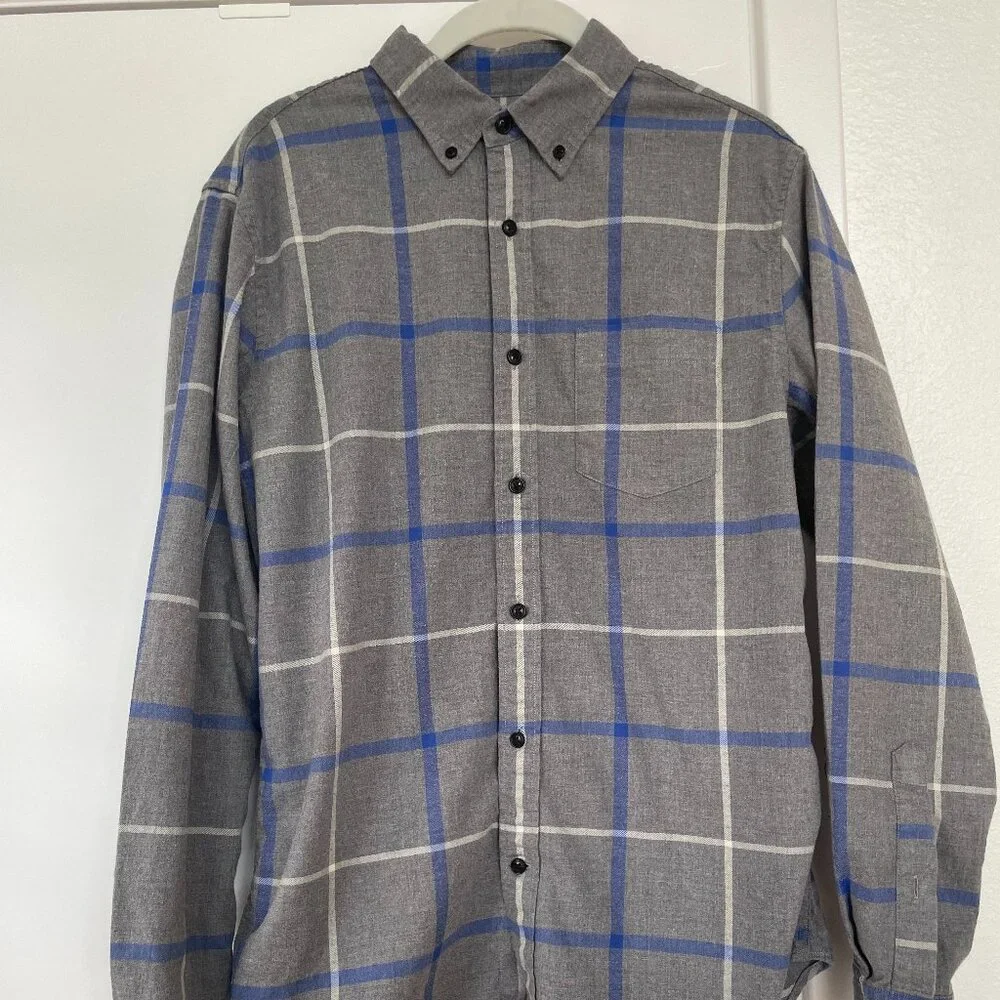 Banana Republic Luxe Flannel Grant Fit Windowpane Plaid Button Down Shirt,‎ M